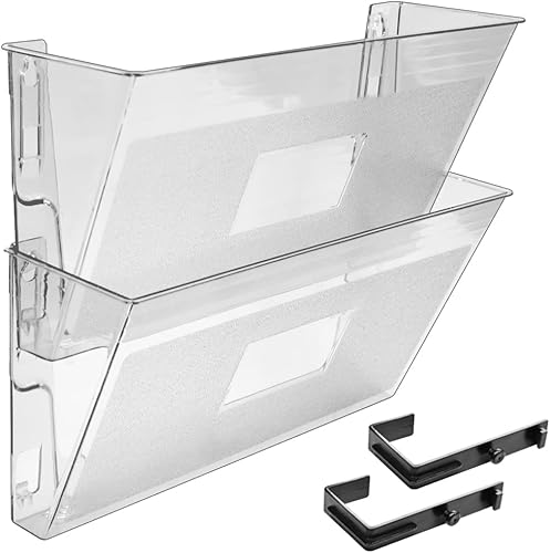 Acrimet Soporte organizador de archivos de bolsillo para montaje en pared (ganchos incluidos) (color cristal transparente) (paquete de 2)