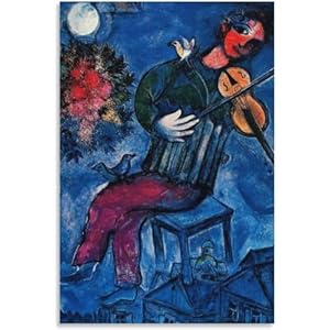 Marc Chagall Posters Marc Chagall Prints《The Blue Fiddler》Kunst aan de muur Marc Chagall Canvas schilderij galerij foto’s voor Home Decor 40x60cmx1 geen frame