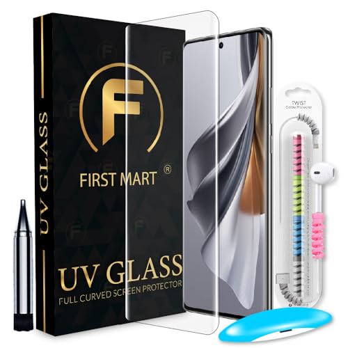 Image of FIRST MART Tempered Glass for Oppo Reno 10 Pro, Reno 10 and Reno 10 Pro Plus With Installation Kit | Military-Grade UV Screen Protector and Cable Guard | Edge to Edge Coverage | Crystal Clear