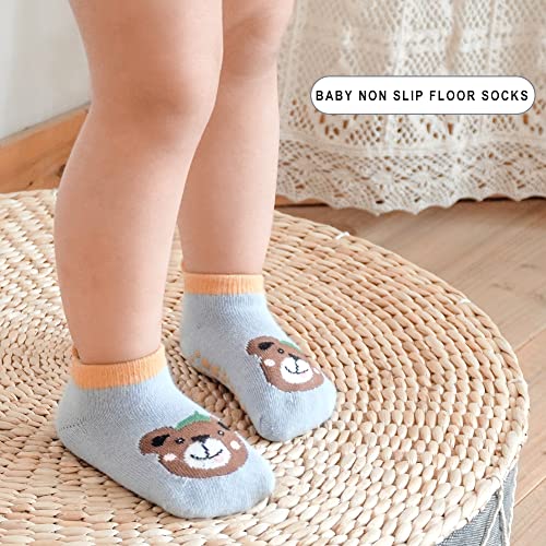 Baby Non Slip Grips Ankle Socks 5 Pairs Toddler Cartoon Anti Skid Socks for Boys Girls
