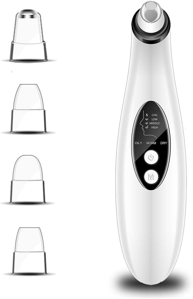Blackhead Remover Rechargeable Vacuum - LED Screen Pore Cleaner 4 Removable Probe - 3 Adjustable Suction Modes Each Mode - 3 Adjustable Suction Force for All Skin. (White-1)