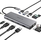 USB C HUB, Upgraded TOTU 13 in 1 Type C Hub Dongle Adapter (4K Dual HDMI&DP,75W PD), Triple Display...