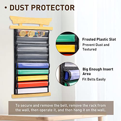 Tilhumt 10 Belts Karate Belt Display Rack, Felt Martial Arts Belts Holder With Dust Cover, Bamboo Taekwondo Belt Display Organizer Storage #TOP3
