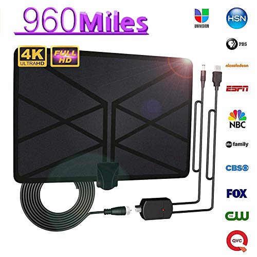 Lâ Vestmon Antenne TV, antenne numérique amplifiée Numérique Antenne Couverte de 960 milles avec 4K 1080P HD DVB-T Télévision Freeview pour la Vie Chaînes locales Radiodiffusion Home