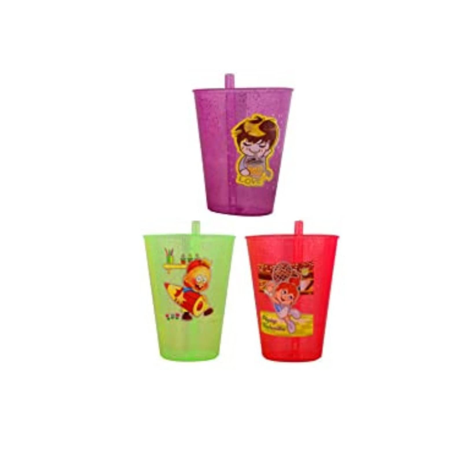 Tekzie Multicolor BPA Free Fun Cartoon Printed Bright Color Straw Sipper Glass for Toddler, Kids, Boys & Girls (Multicolor 3 Pcs)-image-40