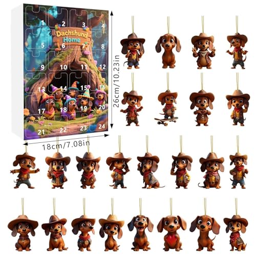 Dachshund Christmas Calendar - 24 Days Dog Ornament Countdown 2025, Decorative | 2D Acrylic Dachshund Charm, Holiday Home Tree Wall Window Door Car Mirror Decoration for Adults Kids - Image 7
