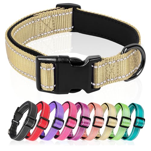 HEELE Dog Collar, Reflective Dog Collar, Soft Neoprene Padded Breathable Nylon Pet Collar Adjustable for Puppy Small Dogs, Light Khaki, XS(20-30cm)