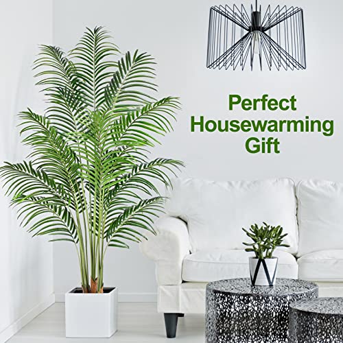Keeplush 180cm Artificial Palm Tree Indoor Plant Tall Fake Tropical Paradise Palm Tree in Pot with Real Bark Design Faux Areca Palm Tree for Home Office Living Room Bedroom Farmhouse Modern Decor
