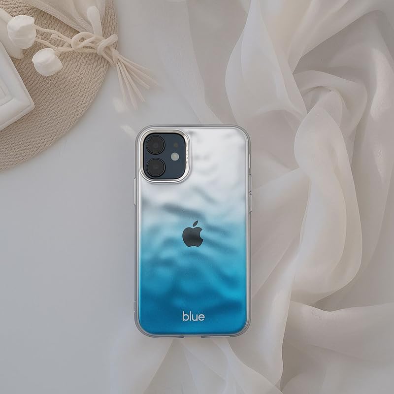 Image of COVERLY Luxury Ombre Blue iPhone 12 Pro Case - Shockproof Soft Silicone Back Cover with Camera Ring & Gold Detailing | Slim Gradient Mobile Cover for Girls & Women | Compatible with iPhone 12 Pro