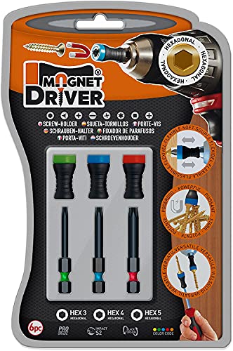 MAGNET DRIVER B33 HEX Set de Puntas HEX y Soportes Magnéticos, conjunto de 3 Puntas para Destornillador tipo HEX con sujeta Tornillos Imantado
