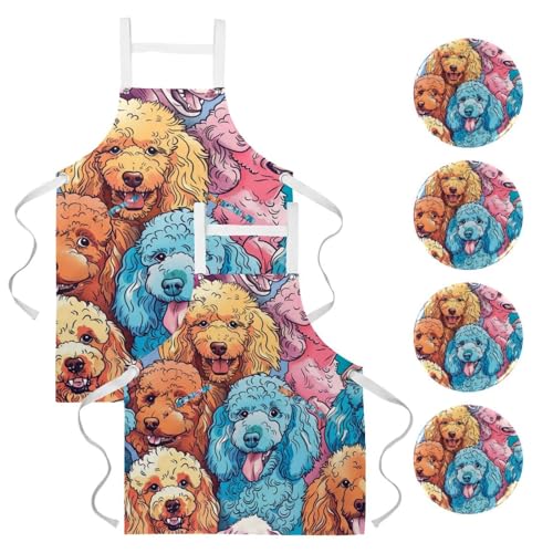 Tabliers de cuisine en lin durable motif caniche et liens ajustables