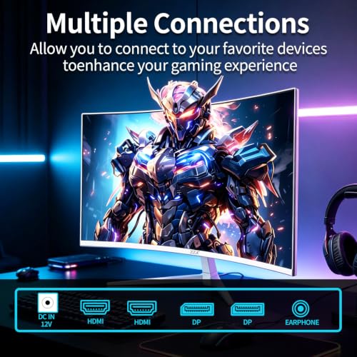 Image of ZZA 27 Inch Curved Gaming Monitor 300Hz White Computer Display, FHD 1080p 1800R Curvature VA Panel, Supports AMD FreeSync, HDR10, HDMI and DisplayPort, 120% sRGB Color Gamut, 1ms Response Time