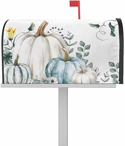 Smile Sunflower Cubierta magnética para buzón de calabaza de otoño, envolturas magnéticas de Acción de Gracias, fundas de hojas de eucalipto de