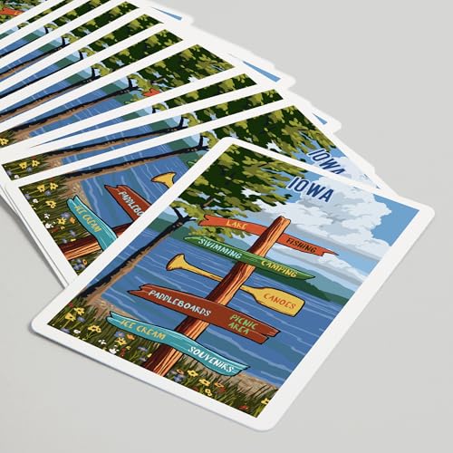 Lantern Press Iowa, Señalizador, Lago y Flores, 52 Cartas Póker miniatura 5