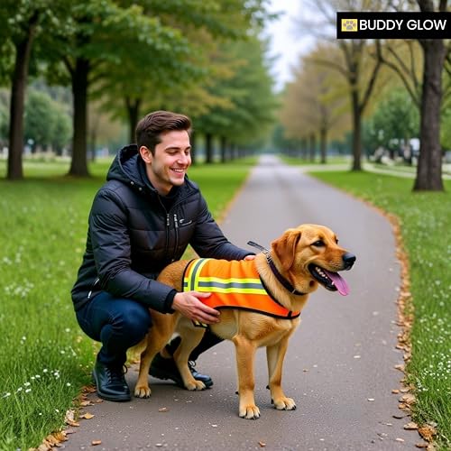 image for BUDDY GLOW Reflective Dog Vest. Hi Visibility Blaze Orange Hunting Saf