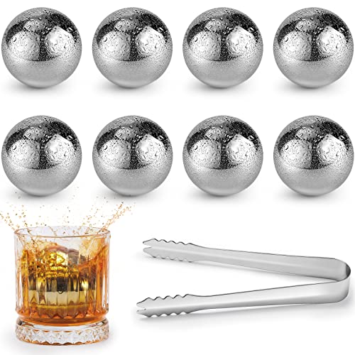 Gerrii Stainless Steel Whiskey Balls Set of 8 with Ice Tongs Reusable Metal Ice Cubes for Whiskey Bourbon Chilling Stones for Drinks Bar Accessories Gift for Men