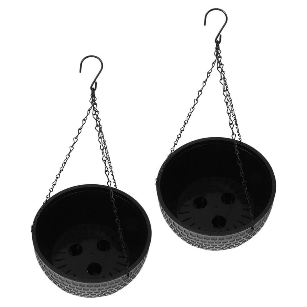 CALLARON Jardinières Suspendues Rondes en Plastique Alvéolé Lot de 2 Gris Foncé, Grand Format Crochet, Pots de Fleurs Muraux pour Balcon et Décoration Intérieure/extérieure