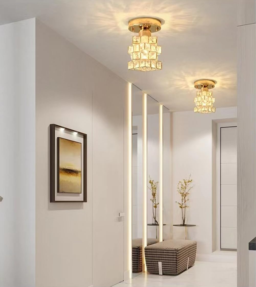 Nowoczesna Złota Lampa Sufitowa E27, Półpłaska Lampa Sufitowa, Sypialnia, Oświetlenie Sufitowe Do Przedpokoju, Korytarza, Salonu, Garderoby, Balkonu, C
