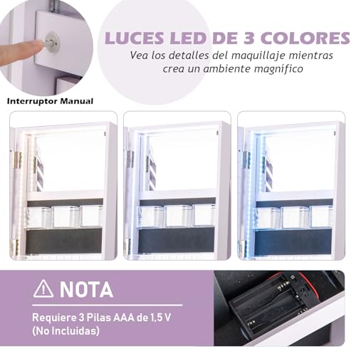 Armario de joyería giratorio con espejo de cuerpo entero y luces LED 6