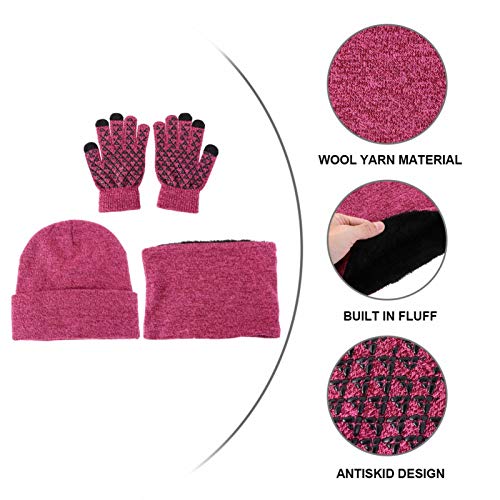 3-Piece Windproof Knit Hat Scarf and Gloves Set Double Layer Fleece Warm Costume Accessory for Men and Women for Winter Activities3