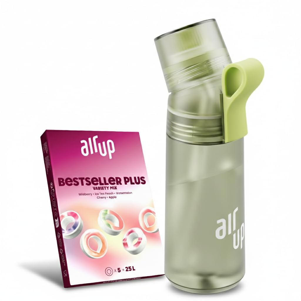 AIR UP water bottle Twist Pro original starter set with pods in 5 flavours I 600ml drinking bottle with sugar-free flavouring I dishwasher-safe, BPA-free I in Green Sage โ image 1