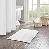 Madison Park Lasso 100% Cotton Chenille Chain Woven Stitch Bathroom Rug - Non Slip - Absorbent, Quick Dry Bath Mat, 20x30', White