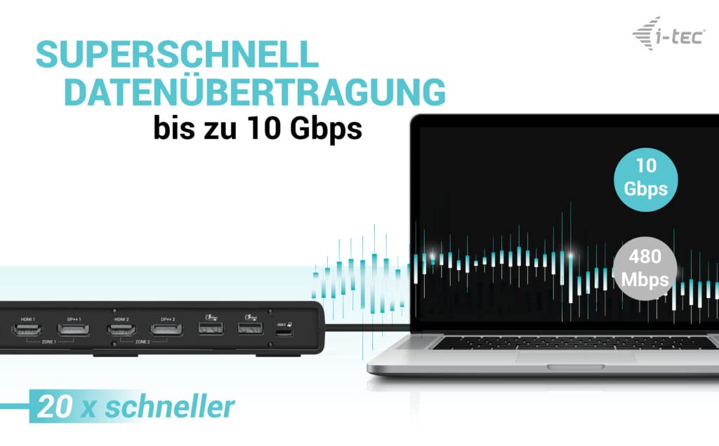 i-tec USB 3.0 / USB-C/Thunderbolt 3 Dual Display Docking Station Gen2 mit Stromversorgung 100W