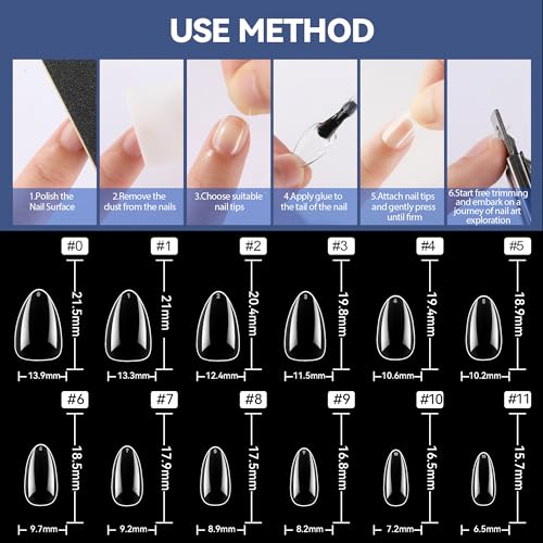 Image of UNA GELLA Short Almond Gel Nail Tips, 504pcs Pre-shape Short Almond Nail Tips 12 Sizes Press on Nails Soft Gel Acrylic Clear Fake Full Cover for Nails Extension Home DIY Salon