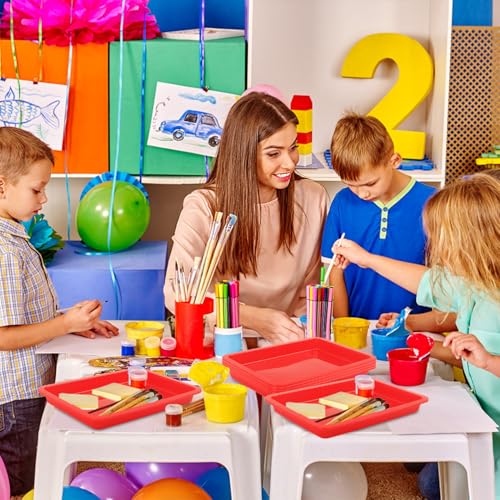 Image of Craft Tray,24 Pack Art Trays for Kids Plastic Activity Trays Stackable Craft Trays,Shallow Craft Storage Organizer, DIY Project & Painting Tray,Art Supplies,9.45 x 7.1 x 0.98 Inch (Red)
