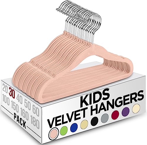 Utopia Home Perchas de Terciopelo para niños - Perchas duraderas de 11 Pulgadas para el Armario del bebé, Antideslizantes para Todos los días (Rosa, Paquete de 30)