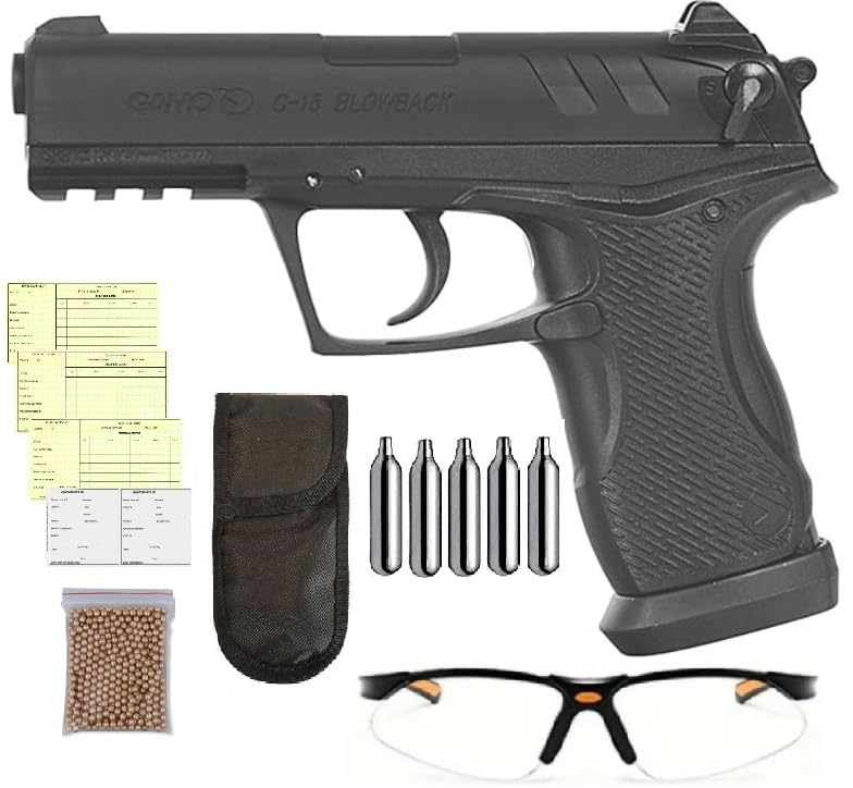 Pack Pistola Perdigón Gamo C-15 4,5mm Blowback 3 Julios + Gafas Protectoras + Tarjeta Armas + Funda + Balines + Bombonas
