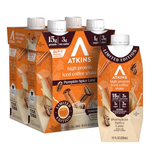 Image of Atkins Pumpkin Spice Latte Protein Shake, 15g Protein, 3g Net Carbs, 1g Sugar, Keto Friendly, 12 Count