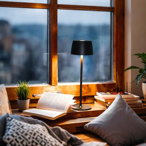 Rechargeable Cordless Table Lamp - 5000mAh Battery IP54 USB-C LED Touch Dimming for Dining/Patio/Camping/Bedside Portable Indoor Outdoor Lighting (2 Pack Black)