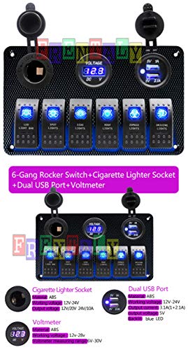 image for Frentaly Car Marine Boat 6-Gang Waterproof Circuit Red LEDs Rocker Swi