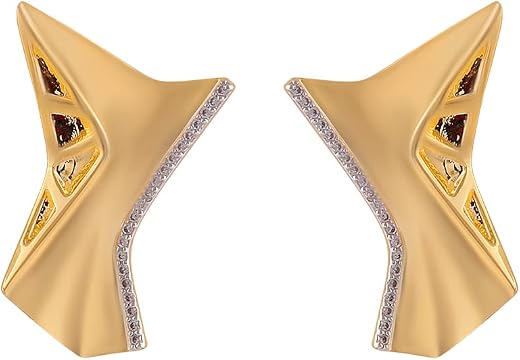 Gold Rhodium-Plated Cubic Zirconia Plate Drop Earrings For Women