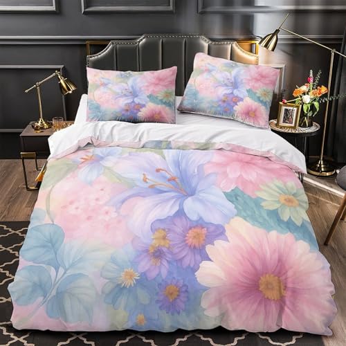 Parure de lit 3D effet floral housse de couette double 200x200 respirante