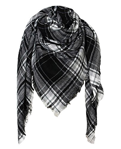 DELEY Retro Weiches Plaid Tartan Herbst Winter Schals Oversized Lange Stola Wrap Deckenschal Schwarz Weiß