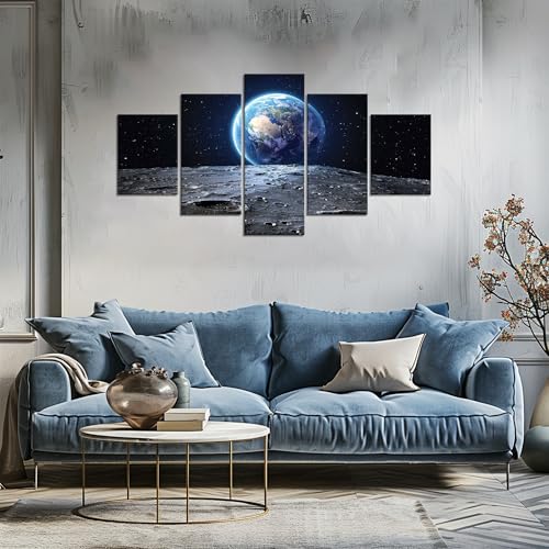 Universe Wall Art Poster Frame Art Outer Space Blue Earth and Moon Surface...