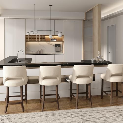 Image of VKNOW Bar Stools Set of 4, 26 inch Upholstered Counter Height Bar Stools,Modern Counter Stools with Wood Legs for Kitchen Island Dining Room Bar,Beige