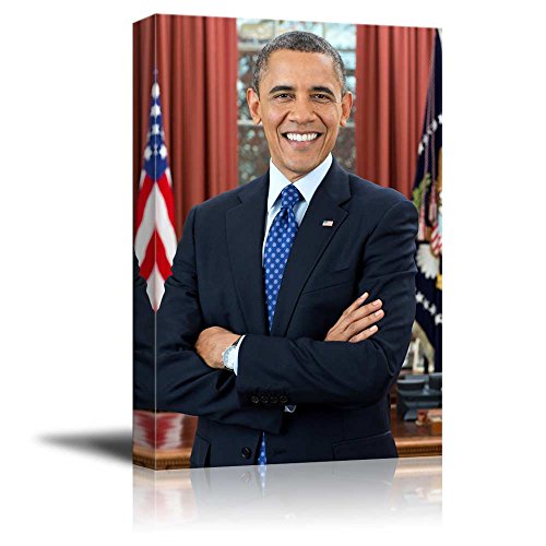 wall26 - Portrait of Barack Obama (44th President of The United States) - American Presidents Series - Canvas Wall Art Gallery Wrap Ready to Hang - 16x24 inches