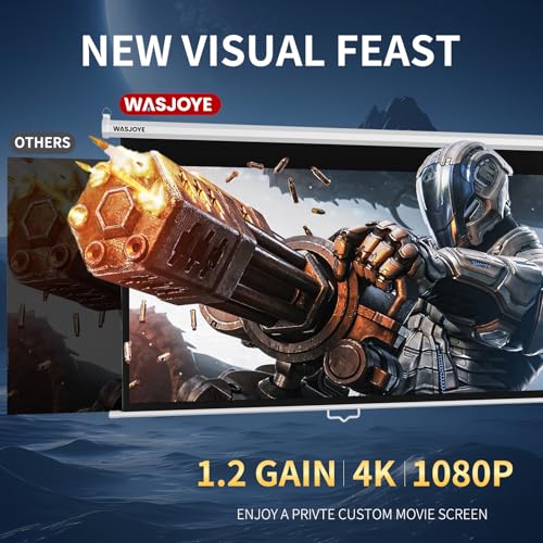 WASJOYE Manueller Leinwand Beamer Rollo mit Universal 120-Zoll Roll-Down einziehbarer manueller Projektionsschirm mit automatischer Verriegelung, Einstellbarer Bildschirmhöhe