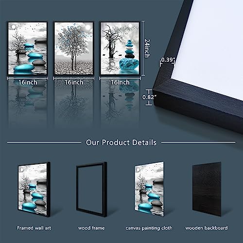 Black Framed Canvas Wall Art for Living Room Wall Decor for Bedroom Blue Abstract Wall Pictures Bathroom Black and White Paintings Office Decoration Modern Home Decor 3 Piece Framed Art Prints