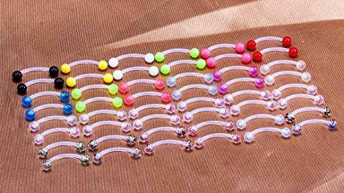 Oufksiyy 48Pcs 14G Tongue Rings Glitter Bioflex Flexible Acrylic Curved Barbell Snake Eyes Tongue Nipple Ring Body Piercing Jewelry Retainer For Women Glow In The Dark Bridge Tongue Rings #TOP5