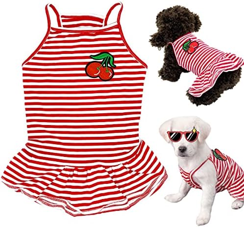 Dog Shirt Striped Skirt Pet Dress Clothes, Puppy T-Shirts Soft Costumes, Puppy Apparel Print Vest Outfits for Small Medium Dogs and Cats Princess Dresses Girl Boy Clothing (Skirt XL)