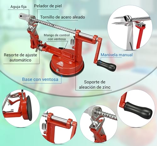 Miniatura 13 de Arsuk Pelador De Manzanas 3 Cuchillas De Repuesto 3 En 1 Pelador Cortador Rebanador Y Descorazonador Manual Para Frutas Y Papas - Hoja De Acero Inoxidable Ajustable, Base De Succión Antideslizante