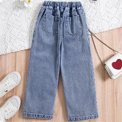 Toddler Little Kids Girl Jean Pants Elastic Waist Wide Leg Denim Pants Summer Spring Ripped Trousers with Pockets3