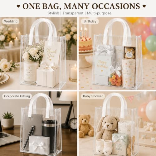 Image of SATYAM KRAFT 6 Pcs Transparent Reusable Leather Goodie Bags | Elegant Gift Bags for Her /Him Wedding Return Favors, Engagement Hampers, Marriage, Birthday & Festival Gifting | Handle Hamper Shopping Carry Bags (U-shaped White - Large)