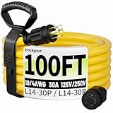 100FT 30 Amp Generator Cord, Outdoor Heavy Duty 4 Prong Extension Cord with Twist Lock, NEMA L14-30P/L14-30R, 30A 125/250V, 10 Gauge, STW, for Home Emergencies, RVs, ETL Listed, Yellow