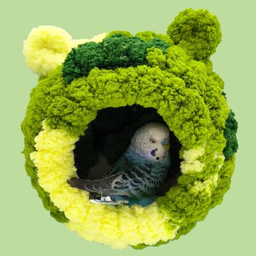 Image of Winter Warm Bird Nest, Coral Velvet Parrot Breeding House for Cage Forest Green Bird Bed for Canary Parakeet and Other Small Medium Pets (Small)