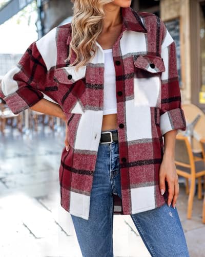 Women's Casual Shacket Jacket Plaid Shirts Flannel